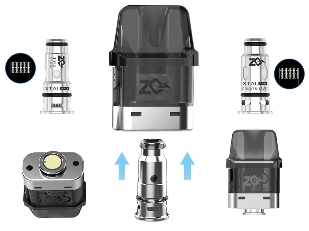 Pod elektronicka cigareta ZQ Xtal PRO cartridge vyměna žhavící hlavy Mesh 1ohm a 0,6ohm-1